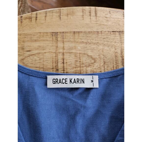 Grace Karin V-Neck Sleeveless Elastic Waist Maxi Linen Blend Dress Size M EUC - Picture 3 of 10